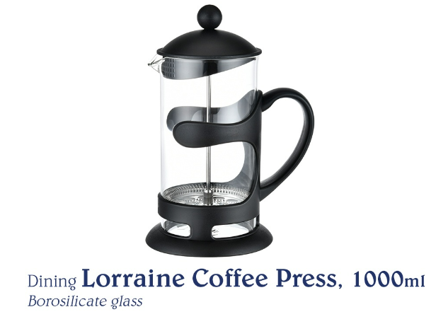 Chef's Classics Dining Lorraine Borosilicate Glass French Press Coffee and Tea Maker, 1000ml