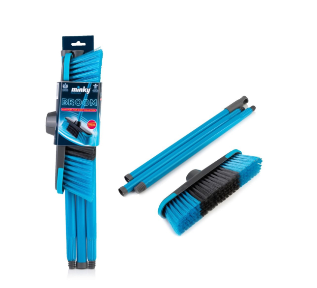 Minky Heavy Duty Broom 3 Piece Pole Design - Collapsible Easy Storage Push Broom