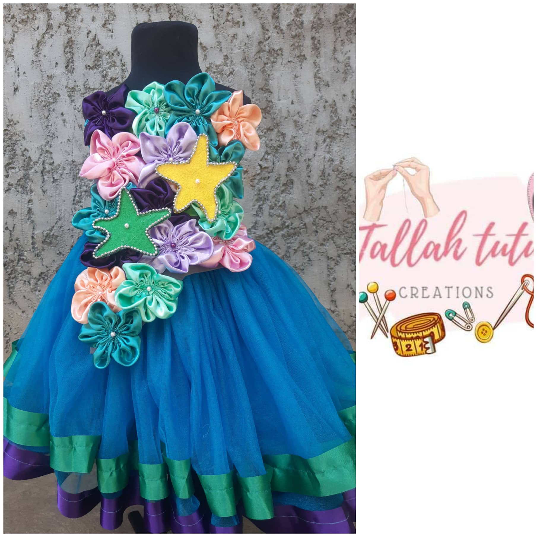 kids floral blue gown