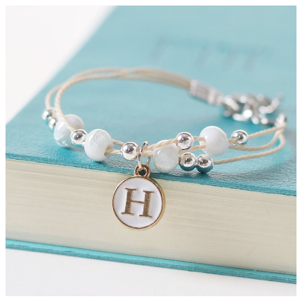 Fashion Ceramics Beads Letters A-Z Bracelet Elastic Chain Bangle Women Men Couple Jewelry Gifts H