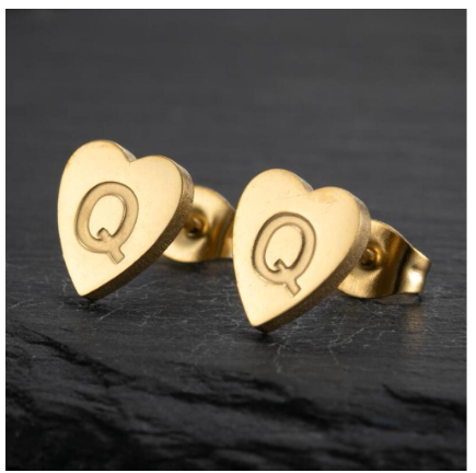 Stainless Steel Cute Small Tiny Heart Initial English Letter Stud Earrings For Women Gold Color Alphabet Jewelry Birthday Gift Q