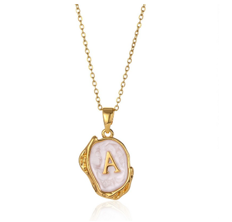 26 English Letter Necklace with Irregular Oil Drop Letters Pendant Necklace Chain in Gold A