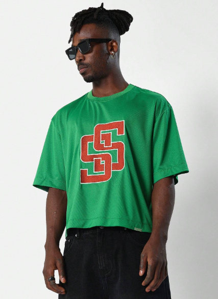 SUMWON Crop Fit Mesh Baller Tee With Embroidered Patch Print