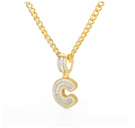 Trend Cubic 2020 Zirconia Letters A-Z Pendant Necklaces Iced Out Rock Candy Style Initial C