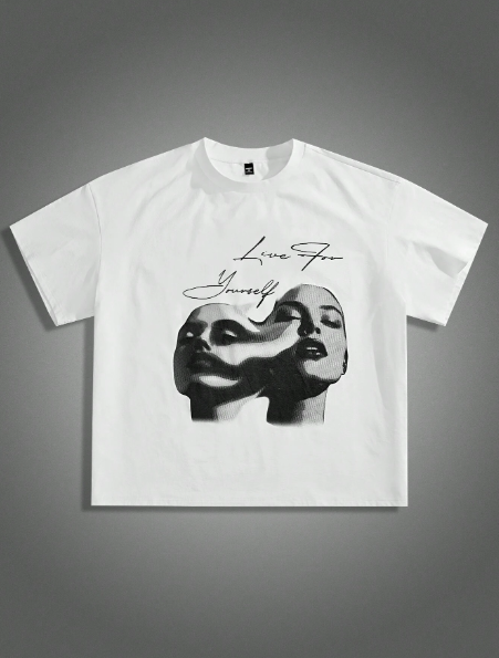 Manfinity ZONE917 Plus Size Men's Loose Fit Face Graphic Print Crew Neck Short Sleeve T-Shirt