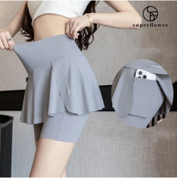 Superflower Plus Size Women's Yoga Shorts Pants with Fake Two-piece Skirt and Pockets, Perfect for Running, Yoga, Tennis or Outdoor