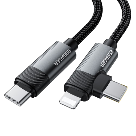 Essager 65W Type C To L+ C Cable 2 in 1 Fast Charging Cord Adapter For ip Huawei