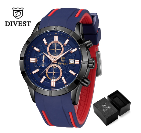 DIVEST Brand Men's Watches Business Fashion Casual Chronograph Quartz Men Watch Sport Waterproof Luminous 9015 BLUE ROSEGOLD