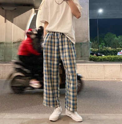Men's checkered Loose Casual  pants for men slacks casual trousers