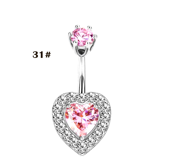 Stainless Steel Heart Piercing Jewellery Zirconia Butterfly Belly Button Ring Belly Button Clasp Pink 31
