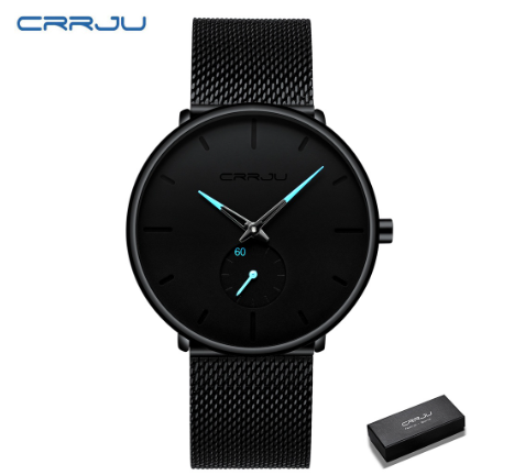 CRRJU Men's Fashion Black Stainless Steel Wrist Watch Waterproof Business Dress Watch for Men 2150S M13