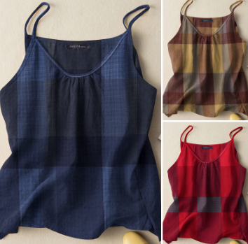 ZANZEA Women Summer Fashion Loose Sleeveless O-Neck Plaid Party Tanks