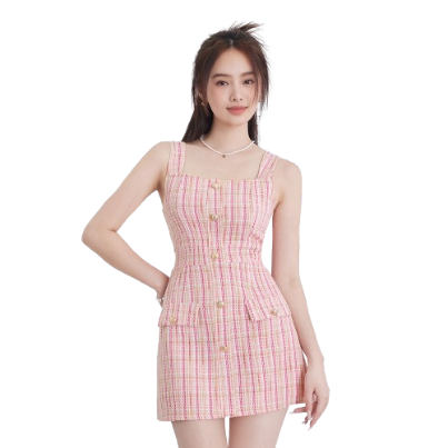 Lovito Women Fake Pocket Zipper Dress L58Ad103 (Pink)