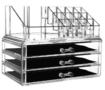 16 Slot & 3 Stackable Drawer Acrylic Cosmetic And Makeup Storage Case Organizer