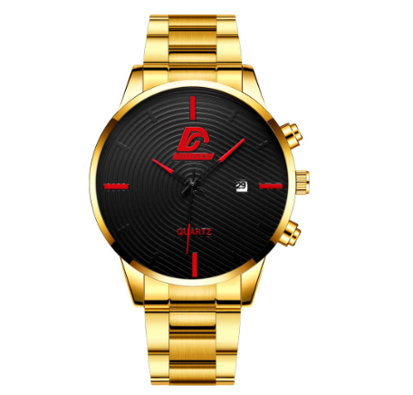 Full Steel Men's Quartz Business Waterproof Watch Men Relo Watch GOLD RED
