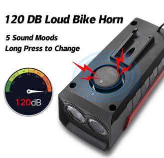 Solar Bike Light Bicycle With Bell Horn Lamp Flashlight FrontLight USB Rechargeable and Waterproof