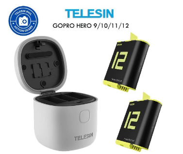 TELESIN Allin Box Charger Card Reader w/ Batteries for GoPro Hero 12, 11, 10, 9 Cameras GP-BTR-905-B`