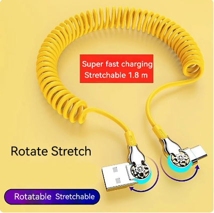 Usb Type C Cable Dual-Head Rotating Spring Cable Car Charger Fast Charging Cable for Xiaomi Charge Usb C Micro Usb Data Cord