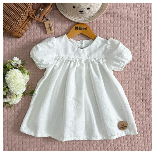 Littlestar Baby Kids Puff Sleeves Eyelet Mini Dress S11