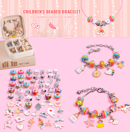 Children Charm Bracelet Making Kit Supplies Bead Creative Diy Bracelet Handmade Crystal Jewelry Kid Bracelet Gift Box Set
