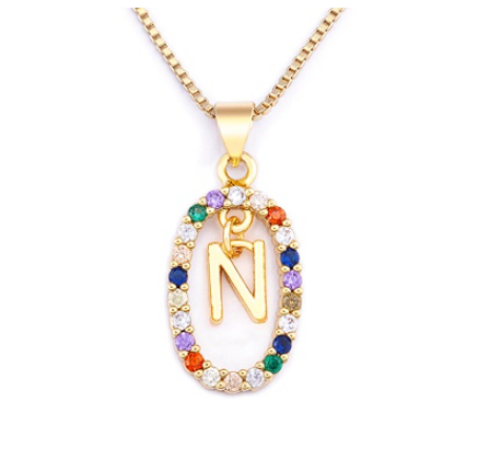 Colorful 26 Letters A - Z Initial Alphabet Pendant Long Chain Necklace Name Jewelry Women Accessories N