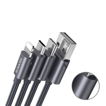 Romoss CB25A 3 in 1 Durable Multiple 2.1A Lightn ing to Type-C Micro USB Rapid Charging Cable