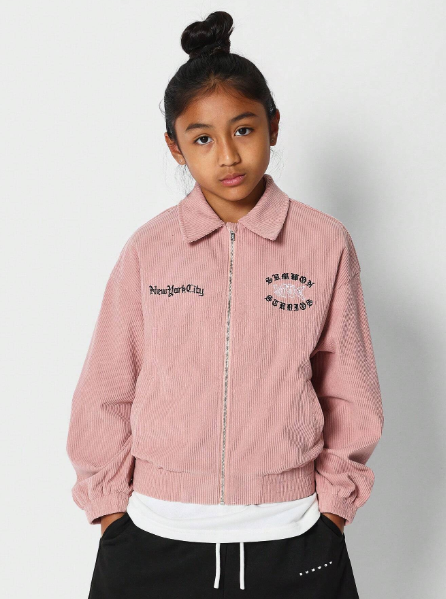 SUMWON Tween Girls Zip Through Corduroy Jacket