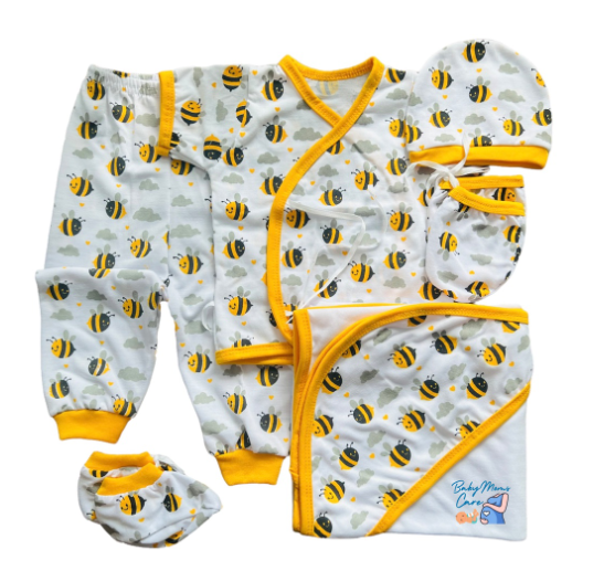 8Pcs Newborn Set Blanket Mittens Booties Bonnet Shortsleeve Pajama Essential Printed Cotton S7