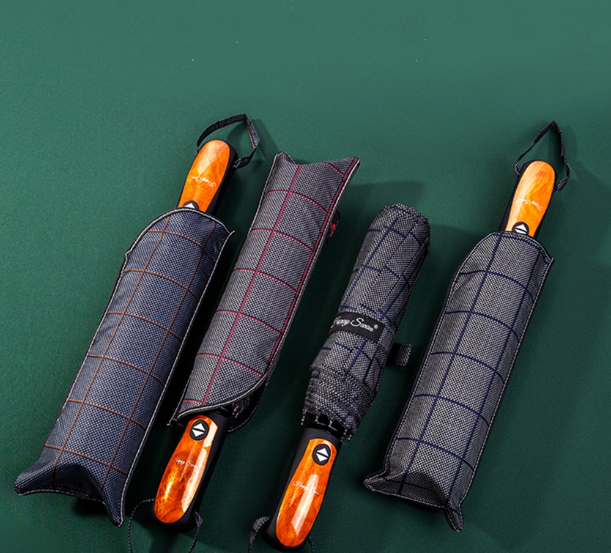 Umbrella 3907 Men's Retro Striped Automatic Umbrella Sturdy Wind Resistant Umbrella