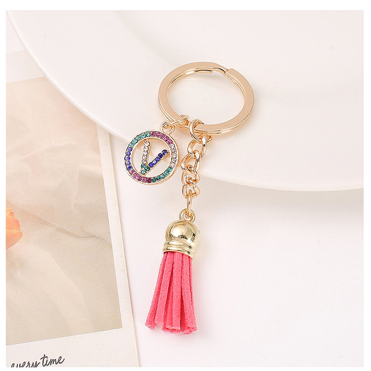 Mini Colorful Rhinestone A-Z Letter Keychains Trendy Tassel 26 Initials Metal Keyring Bag Charms Pendant Key Holder Accessories V