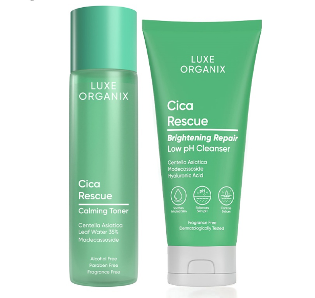 Luxe Organix Cica Rescue Calming Cleanser 150g & Luxe Organix Cica Rescue Calming Toner 150ml Bundle