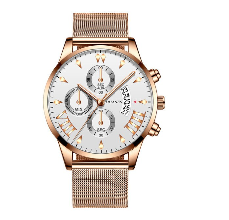 Luxury Gold Mens Stainless Steel Mesh Belt Quartz Watch Men Business Casual Wrist Watches Analog Clock Relo Ng Kalalakihan ROSEGOLD WHITE