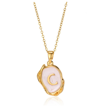 26 English Letter Necklace with Irregular Oil Drop Letters Pendant Necklace Chain in Gold C
