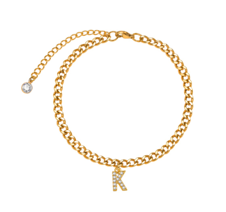 Vnox Initial Ankle Bracelets for Women, 14K Gold Plated Cuban Chain Initial Anklets for Women Anklet Foot Jewelry 4