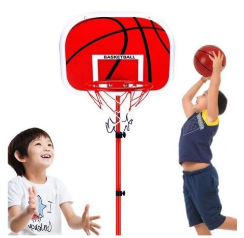 High Quality Adjustable Basketball Hoop Net Ring Board with Stand Sports Toy for Kids (Red)