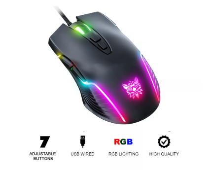 Onikuma CW905 Wired RGB Gaming Mouse, USB Optical Computer Mice with RGB Backlit (Black)