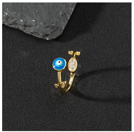 Copper Zircon Enamel Drop Oil Ring Female Evil Eye Vintage Accessories Jewelry N