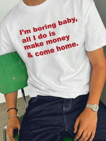 Men's Summer Slogan Printed Round Neck Short Sleeve Tee Casual T-Shirt