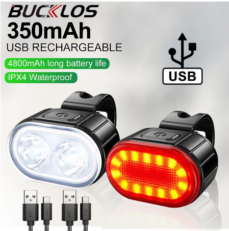 BUCKLOS Bike Light Set Rechargeable Waterproof Bike Headlight USB MTB Tail Light Cycling Parts