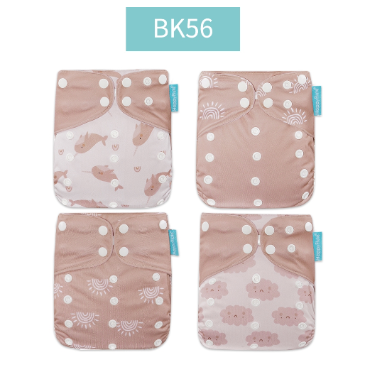 Happyflute 2023 Baby Reborn 4pcs set Washable Eco-friendly Baby Cloth Diaper Ecological Adjustable Nappy Reusable Diaper SET48