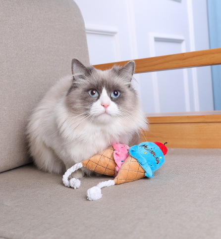 Dog Puppy Plush Squeak Pet Cat Chew Ice Cream Cone Soft Play Sound Toys