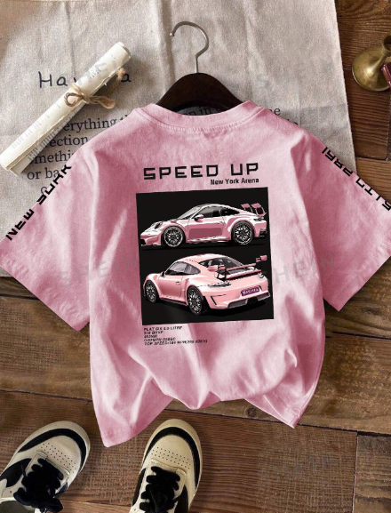 SHEIN EZwear Car & Letter Graphic Round Neck Tee For Summer