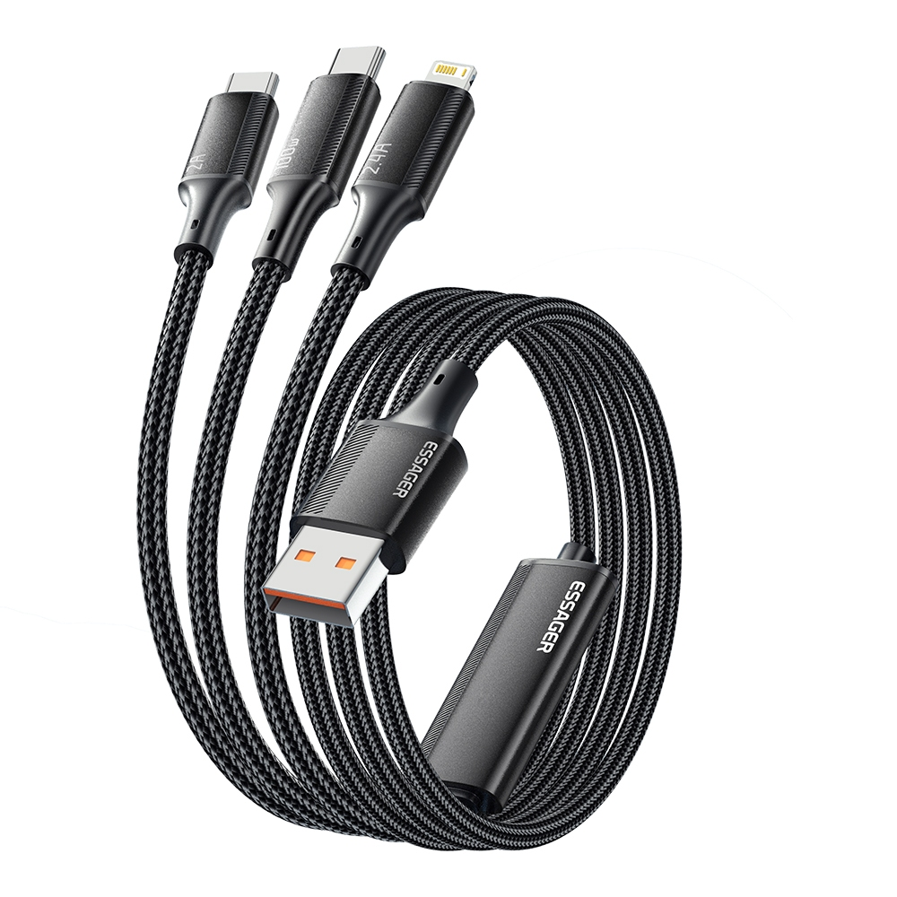 Essager Type C Micro Ios Fsat Charging Cable 3 In 1 7A 100W Data Cord