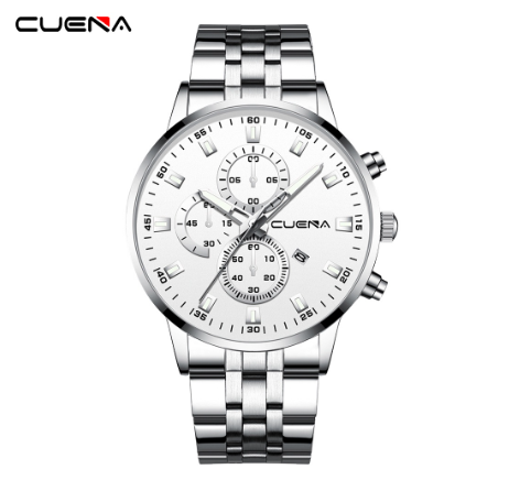 CUENA Men's Watches Original Brand Luxury Business Analog Quartz Waterproof 6025 SILVER WHITE