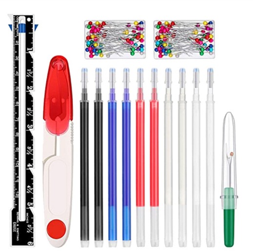 15Pcs Sewing Kit Includes Gauge Sewing Scissor Stitch Ripper Pins Erase Pens