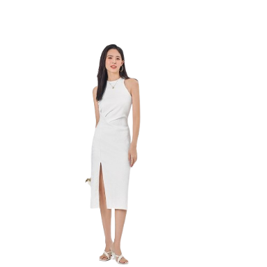 Lovito Women Ruched Split Dress L68ED346 (Apricot)