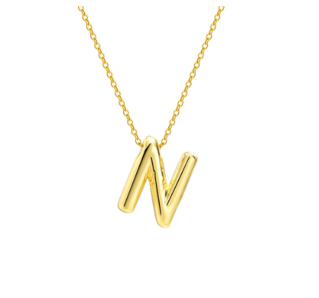 Meaeguet Initial Necklace for Women Girls,Dainty Gold Balloon Bubble Letter Necklace Layered Necklaces Puffy Name Personalized N