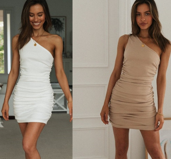 Temperament Sexy Diagonal Pleated Dress