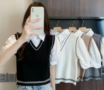 Polo Neck Blouse Korean Style Short Sleeved T-Shirt Crop Tops Women's Polo Shirt