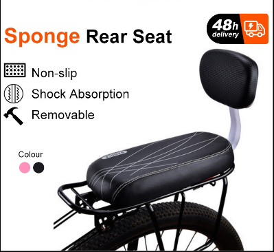 Bike Rear Seat with Backrest PU Leather Handle Bicycle MTB Soft Cushion Back Seat Children Kids